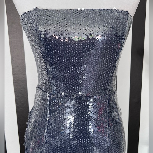 Navy Strapless Sequin High Slit Maxi Dress - NWT - Picture 6 of 9